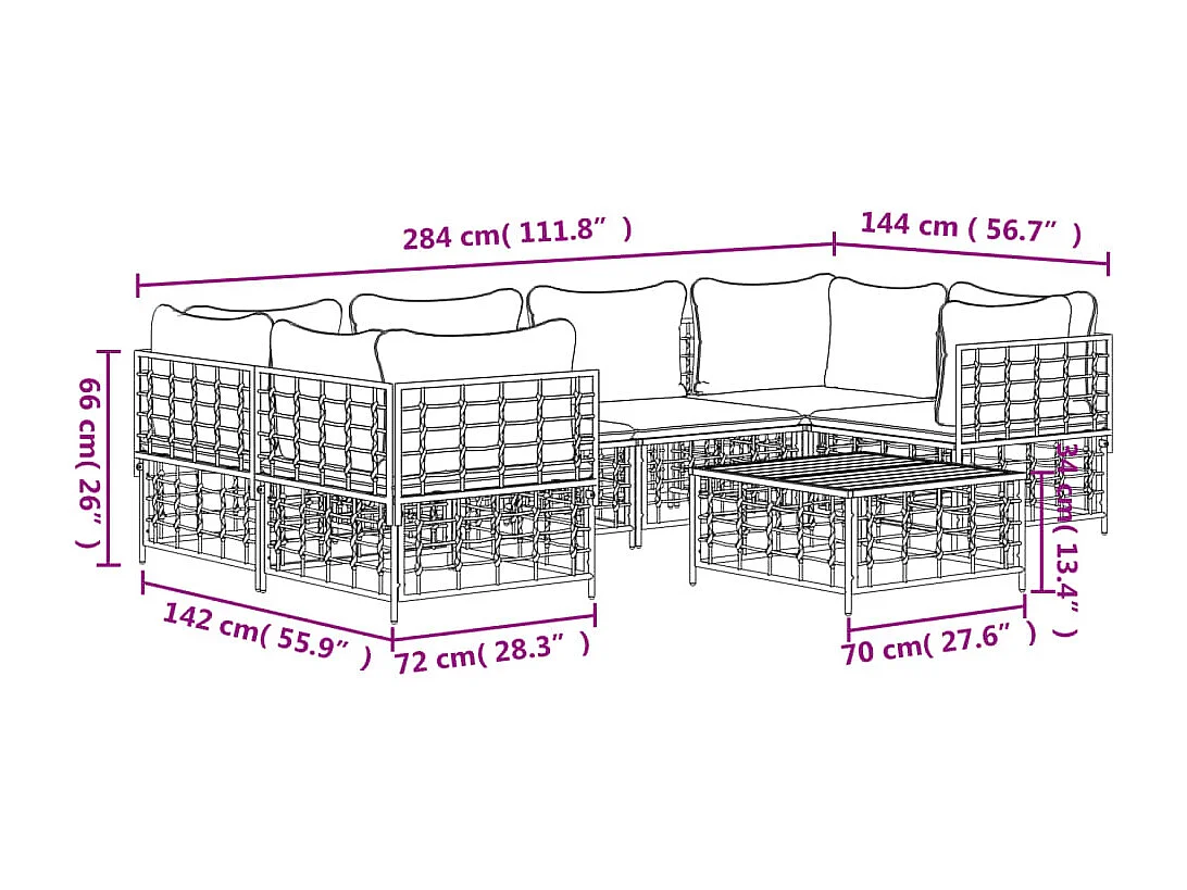 7-delige Loungeset met kussens poly rattan antracietkleurig