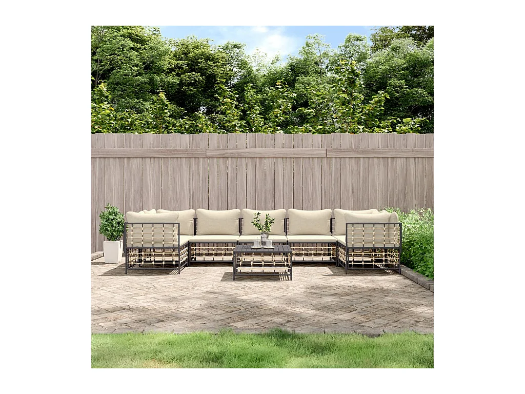 Salon de jardin 8 pcs avec coussins anthracite résine tressée