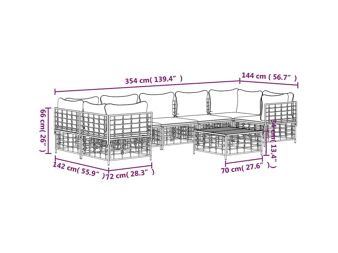 Salon de jardin 8 pcs avec coussins anthracite résine tressée