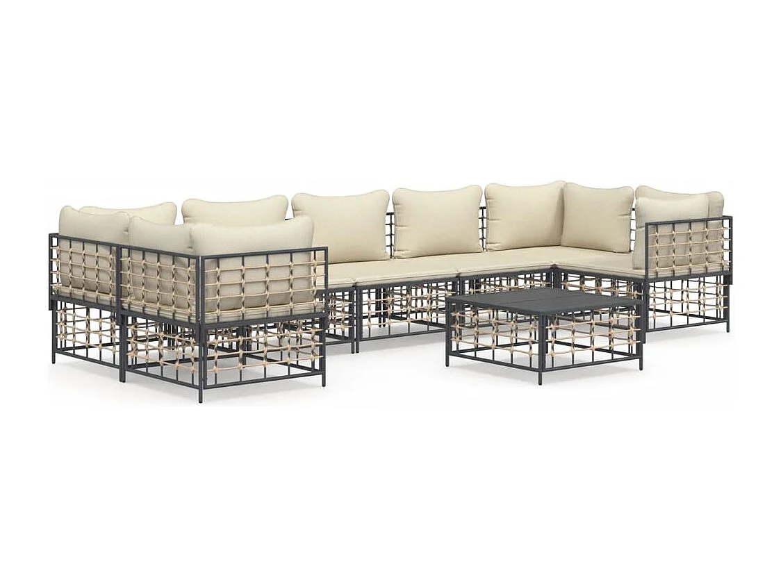 8-delige Loungeset met kussens poly rattan antracietkleurig