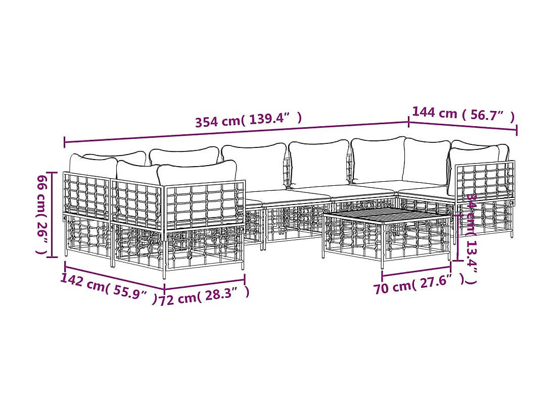 8-delige Loungeset met kussens poly rattan antracietkleurig