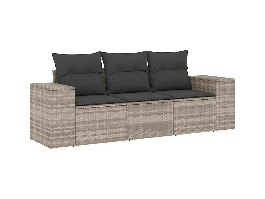 Salon de jardin avec coussins 3 pcs gris clair résine tressée