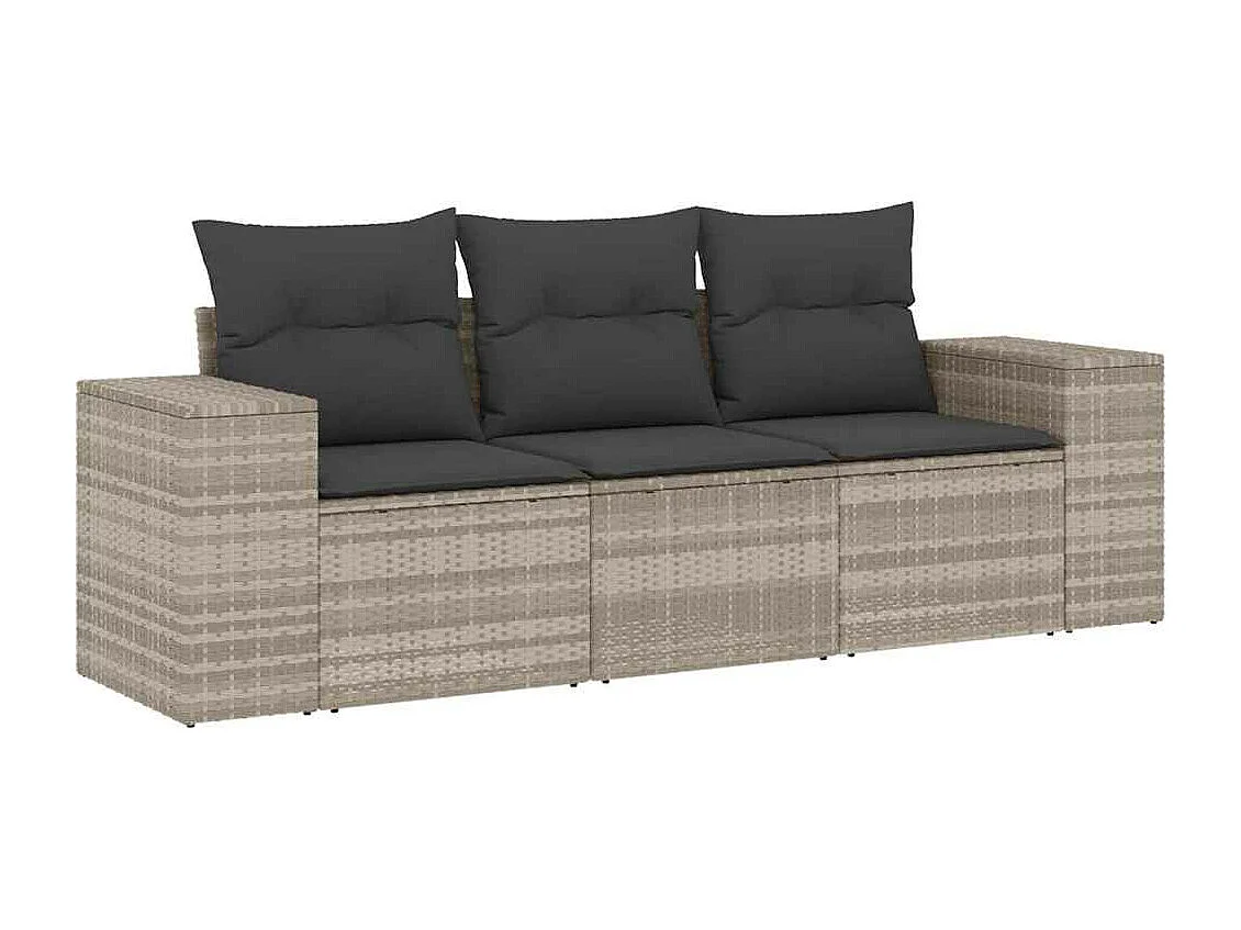 Salon de jardin avec coussins 3 pcs gris clair résine tressée