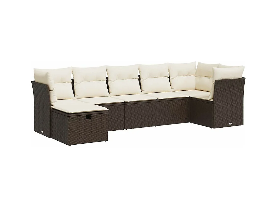 7-delige Loungeset met kussens poly rattan bruin