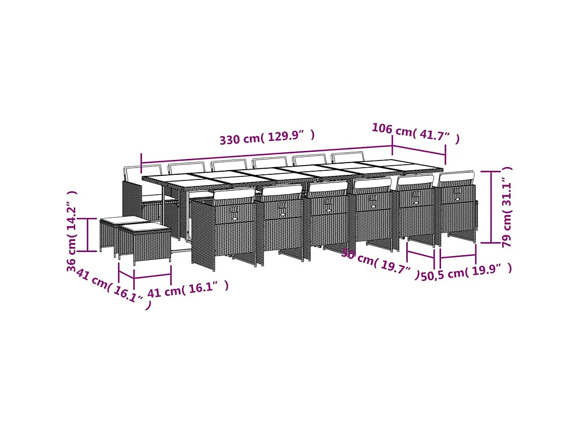 Ensemble à manger de jardin 17 pcs et coussins résine tressée