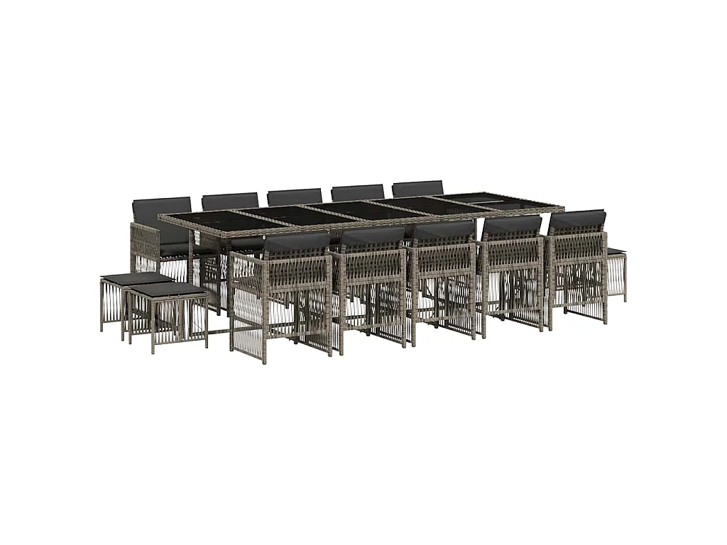 15-delige Tuinset met kussens poly rattan grijs