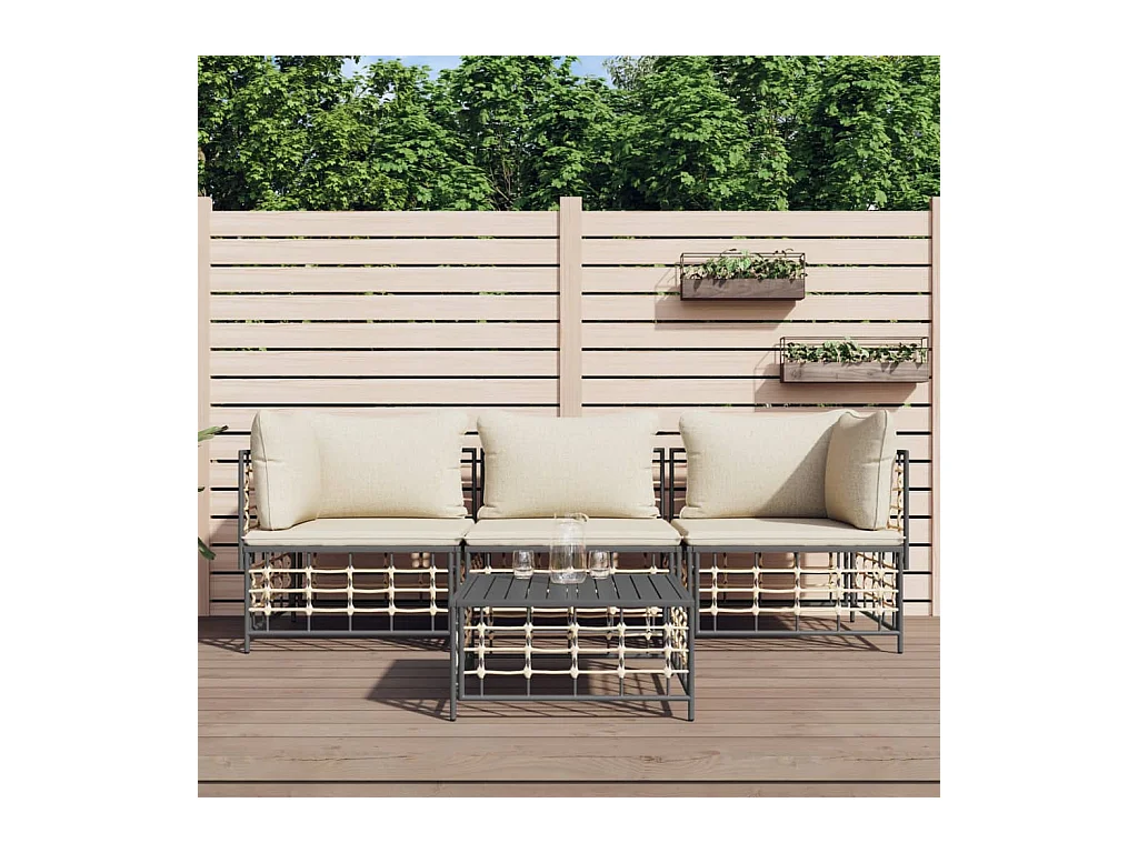 Salon de jardin 4 pcs avec coussins anthracite résine tressée