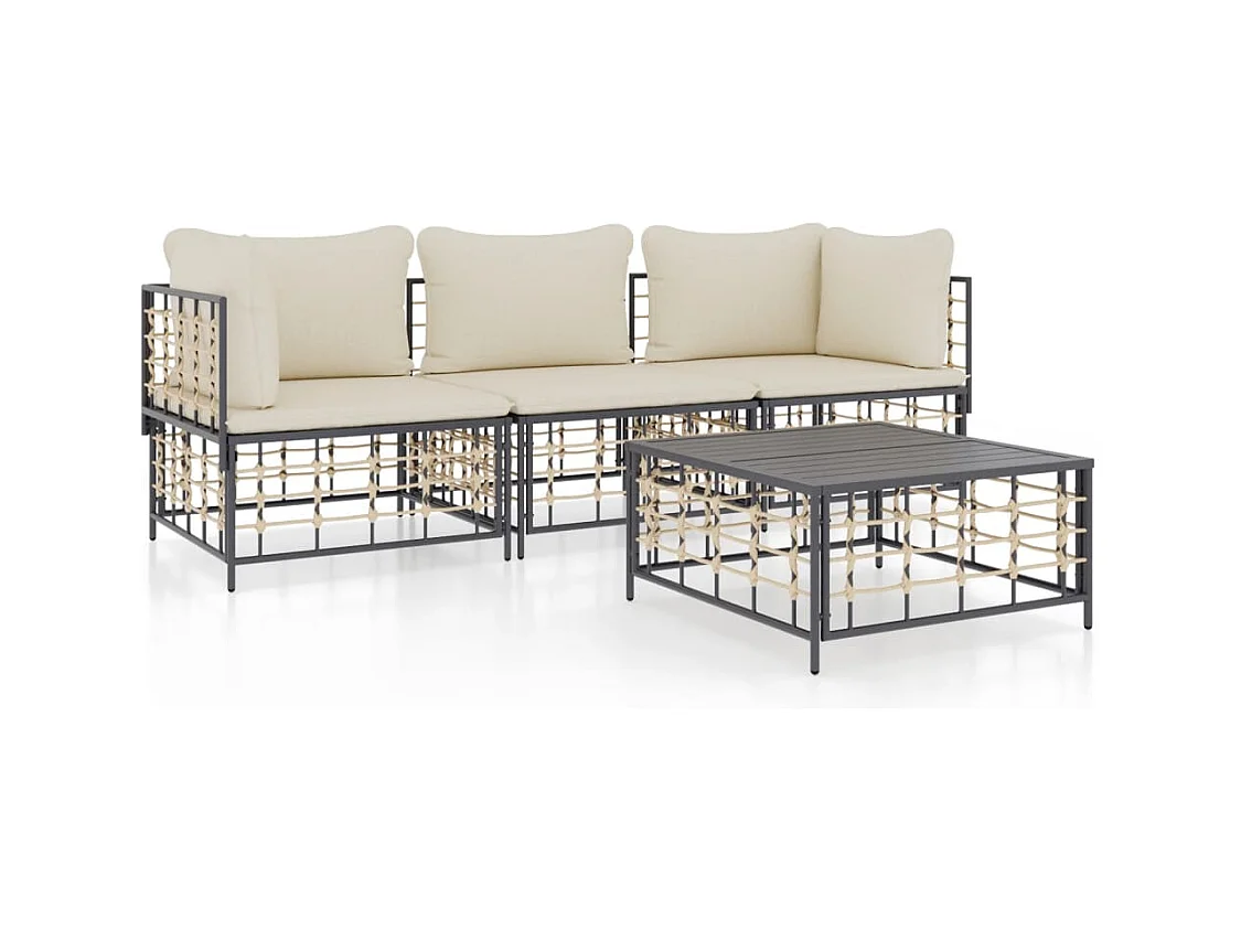 Salon de jardin 4 pcs avec coussins anthracite résine tressée