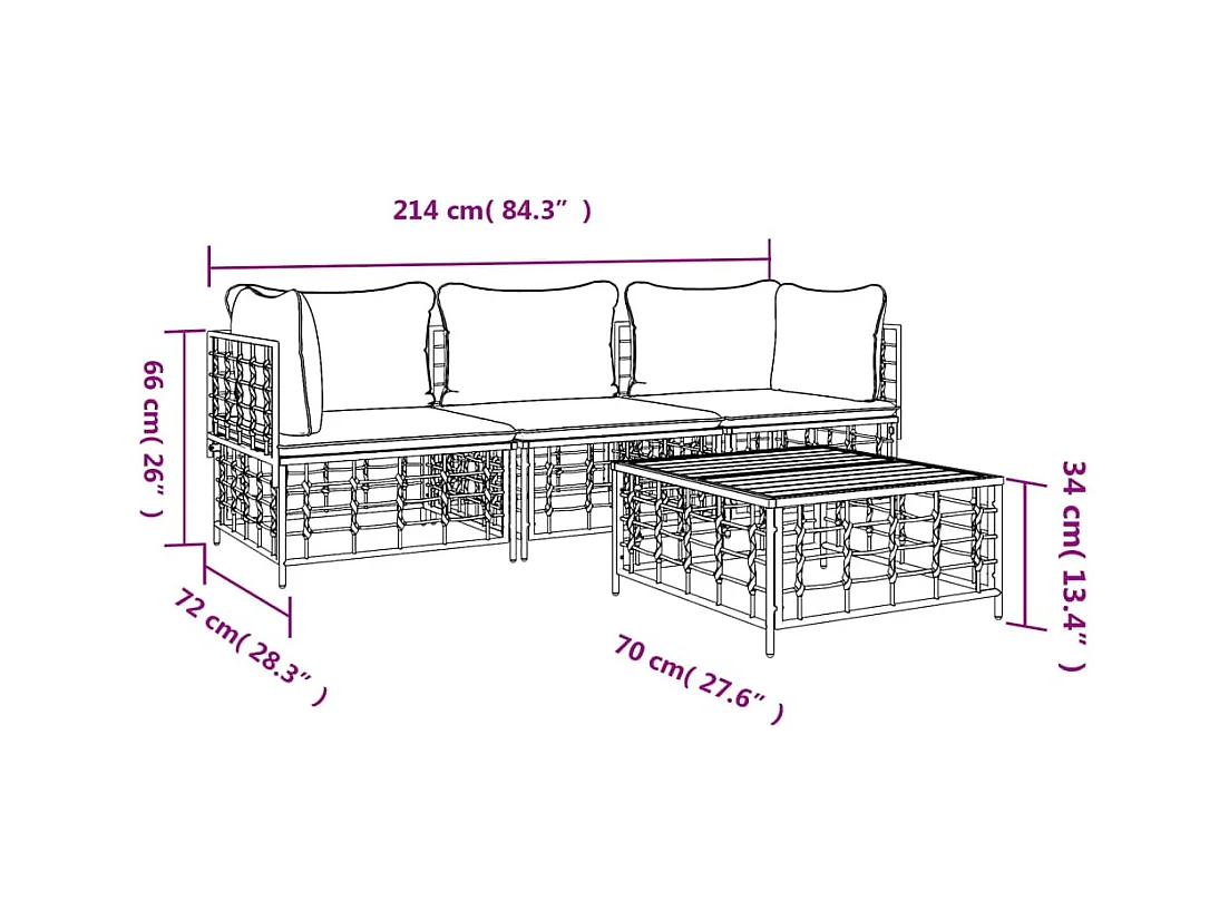 Salon de jardin 4 pcs avec coussins anthracite résine tressée