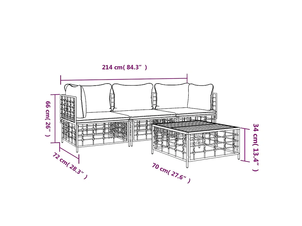 4-delige Loungeset met kussens poly rattan antracietkleurig