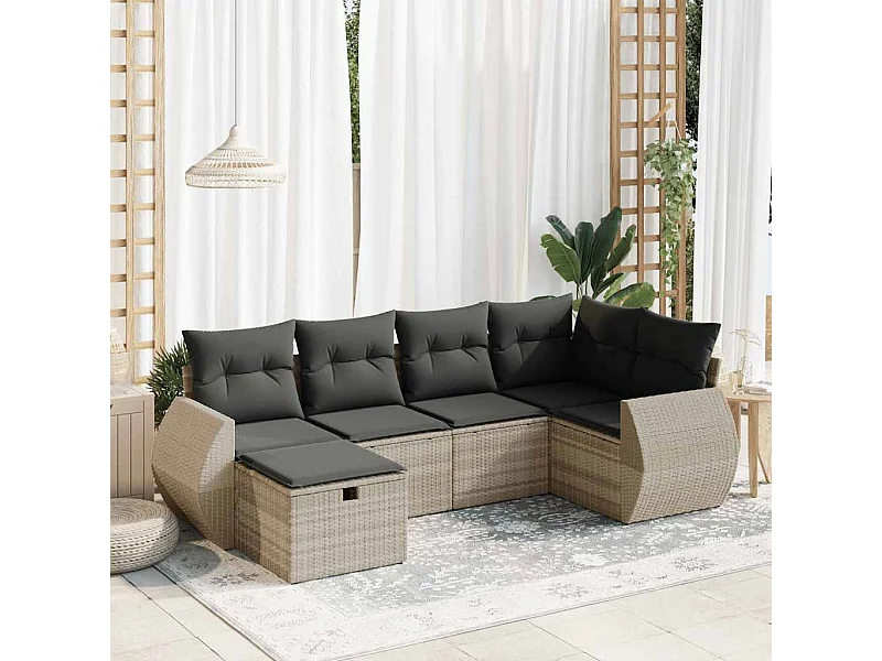 6 pcs conj. sofás jardim com almofadões vime PE cinzento-claro