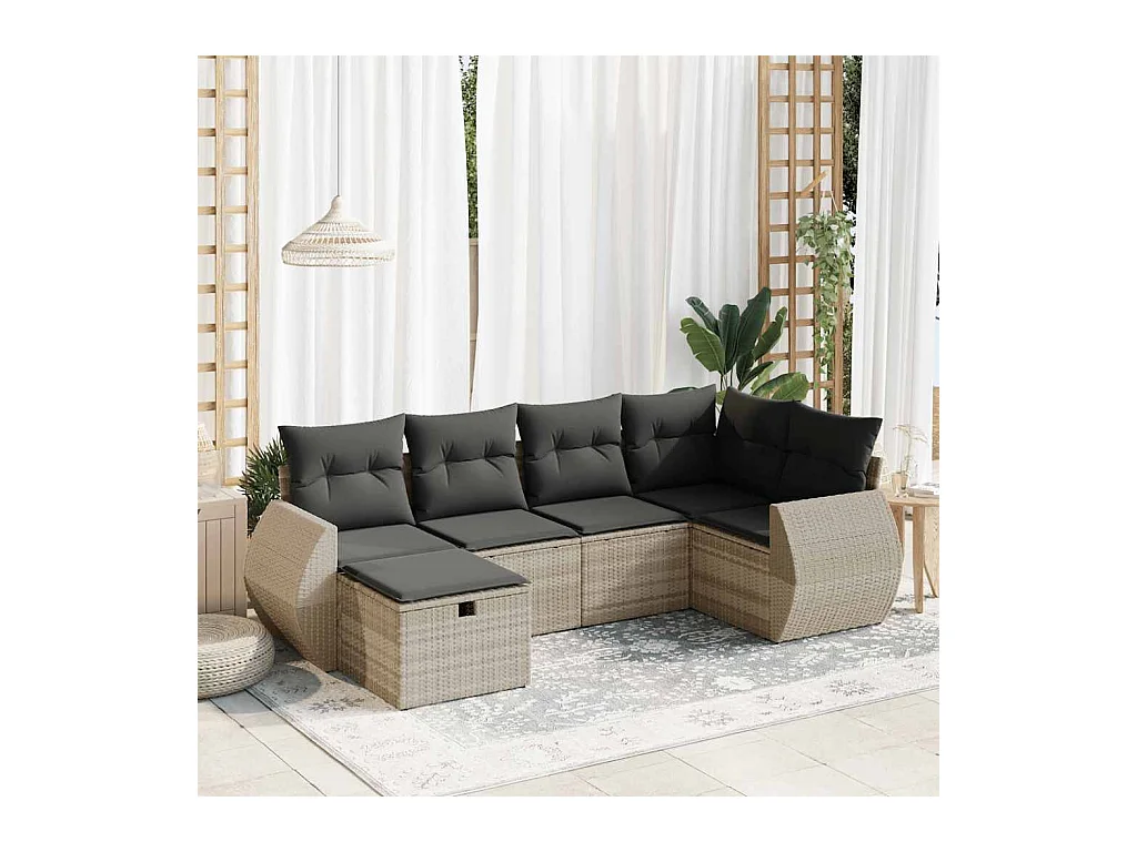 Set Divano da Giardino 6pz con Cuscini Grigio Chiaro Polyrattan