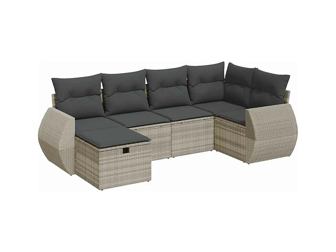 Set Divano da Giardino 6pz con Cuscini Grigio Chiaro Polyrattan