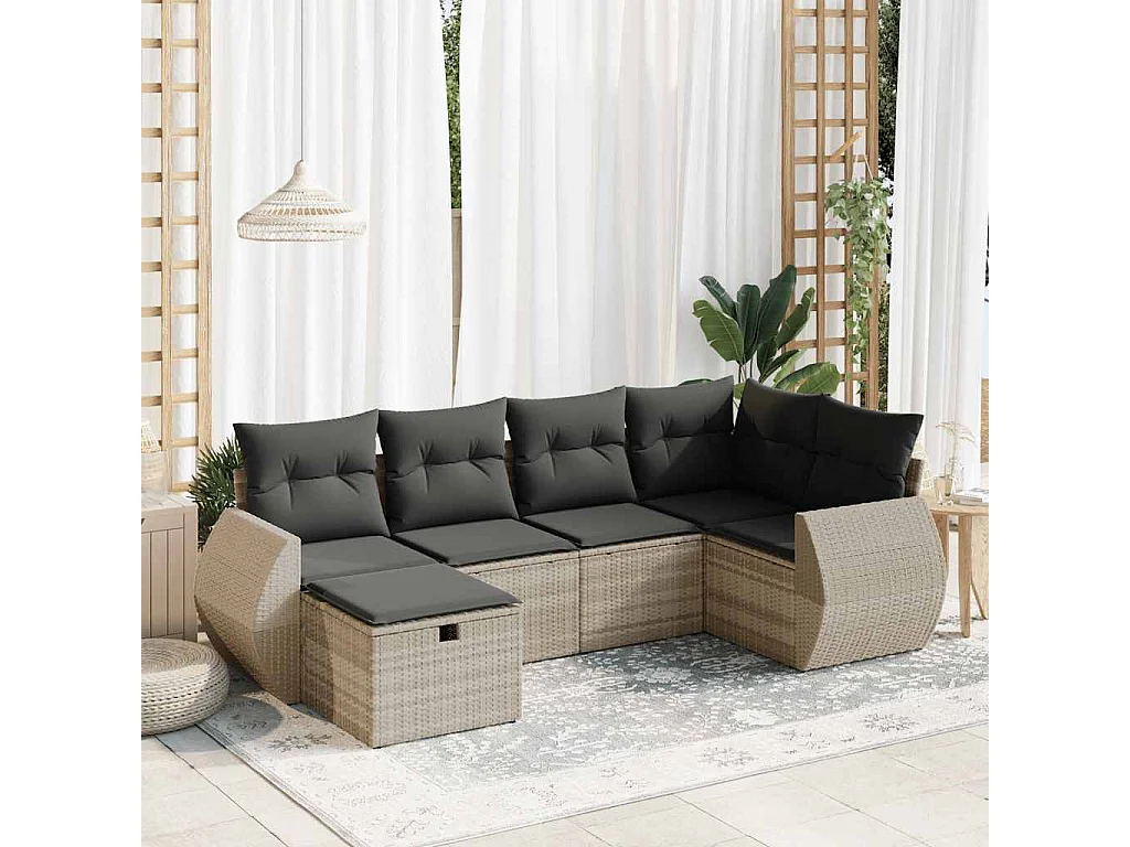 Salon de jardin 6 pcs avec coussins gris clair résine tressée