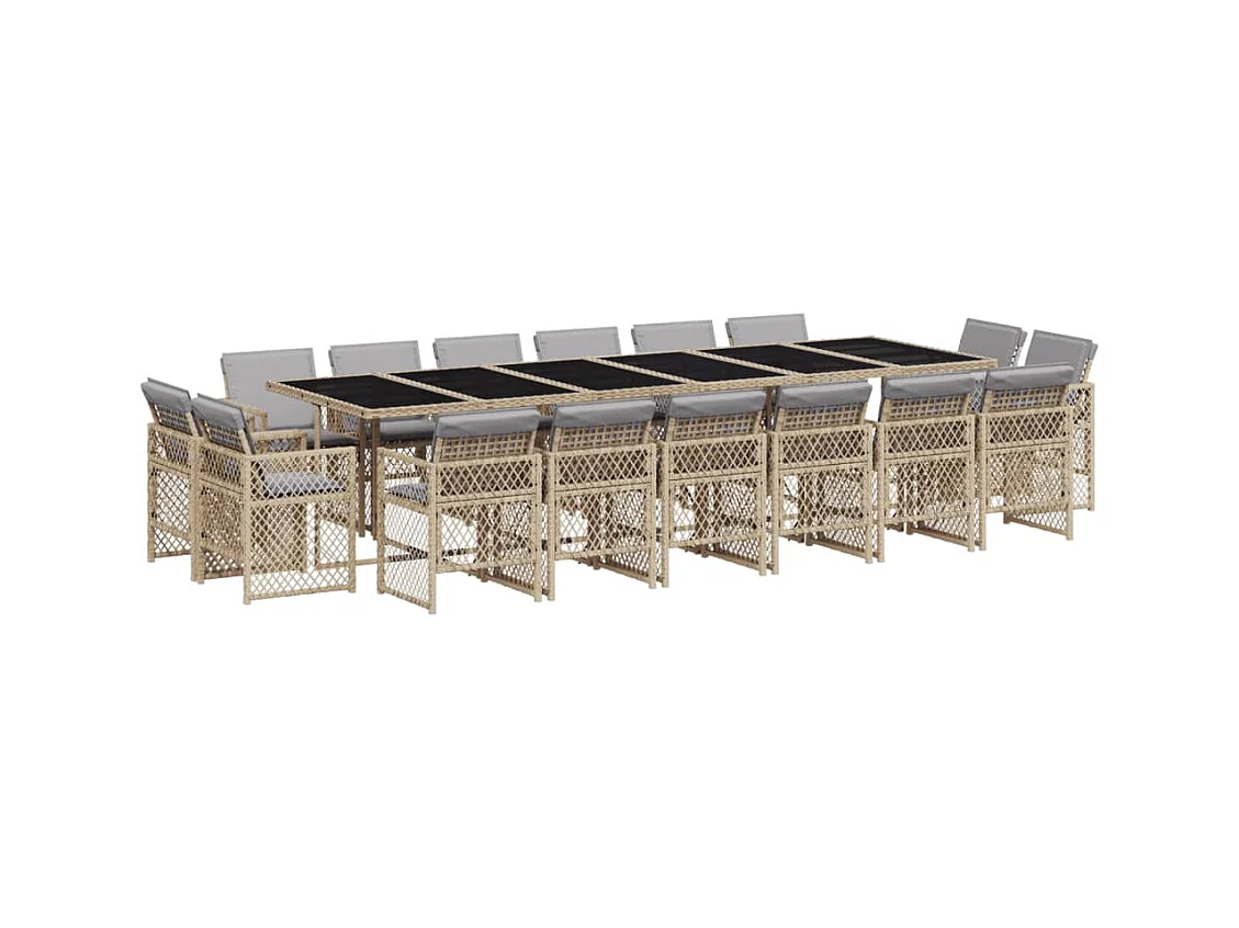 Ensemble à manger de jardin et coussins 17 pcs mélange beige