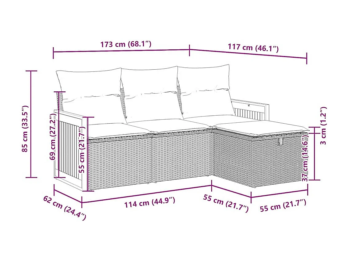 Salon de jardin avec coussins 4 pcs beige résine tressée