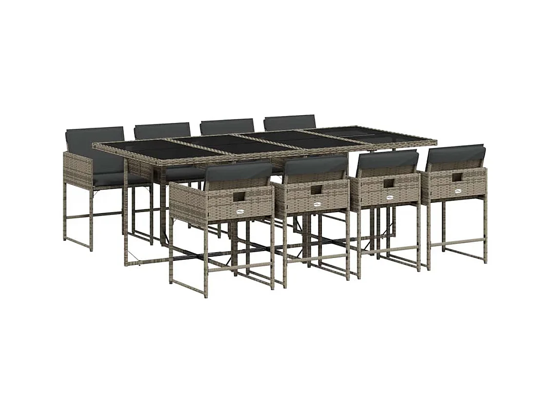 Ensemble à manger de jardin 9 pcs coussins gris résine tressée