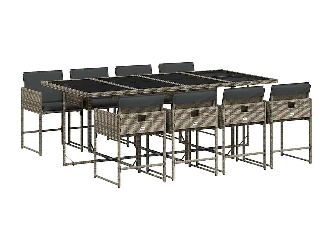 9-tlg. Garten-Essgruppe mit Kissen Grau Poly Rattan