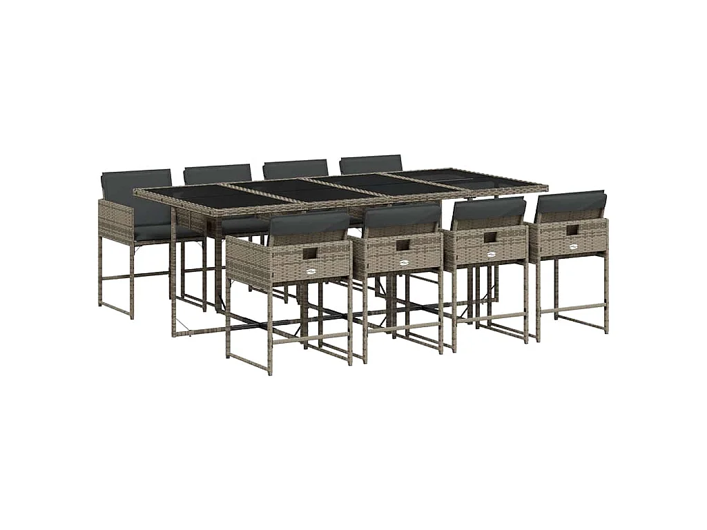 Set da Pranzo da Giardino 9 pz con Cuscini in Polyrattan Grigio