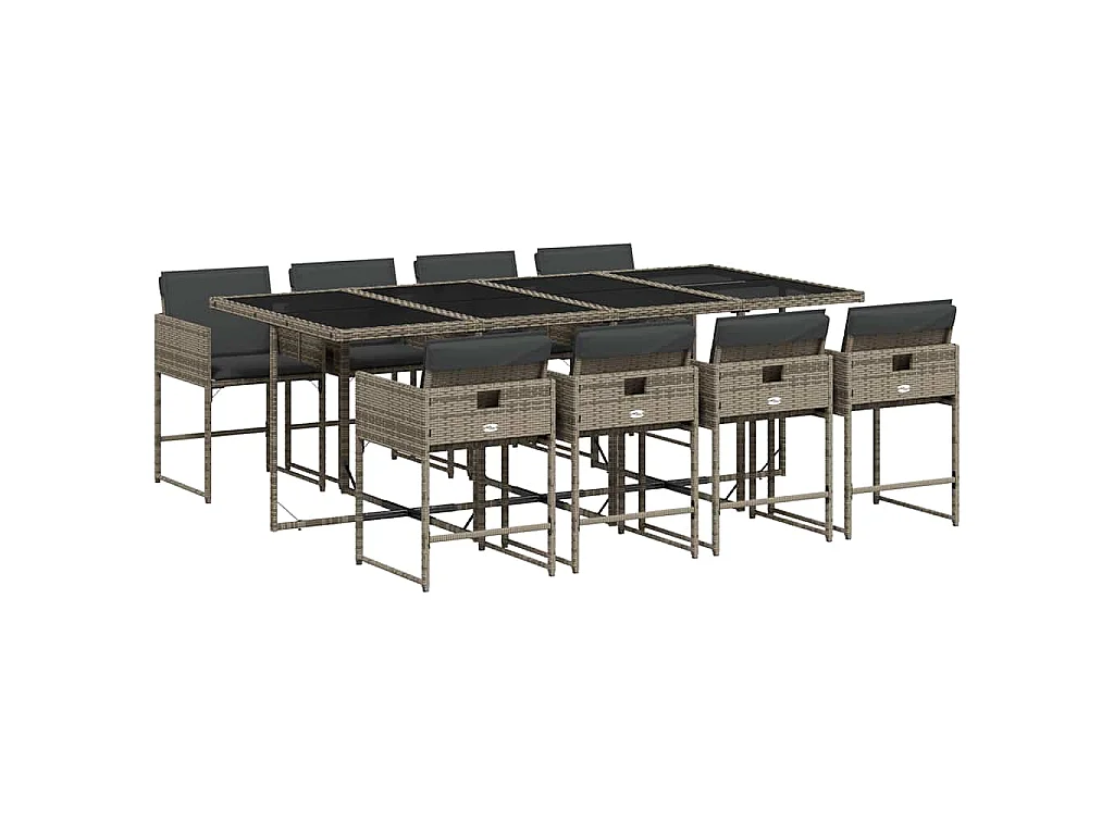 Set da Pranzo da Giardino 9 pz con Cuscini in Polyrattan Grigio