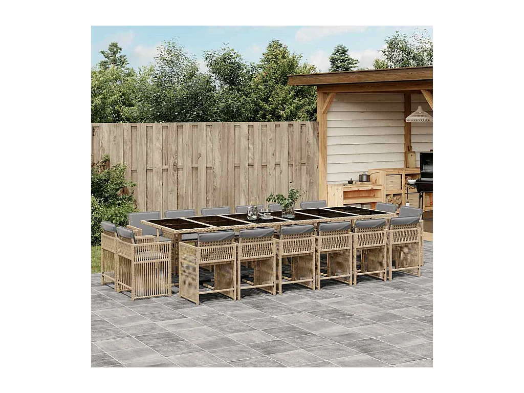 17-tlg. Garten-Essgruppe mit Kissen Beigemischung Poly Rattan