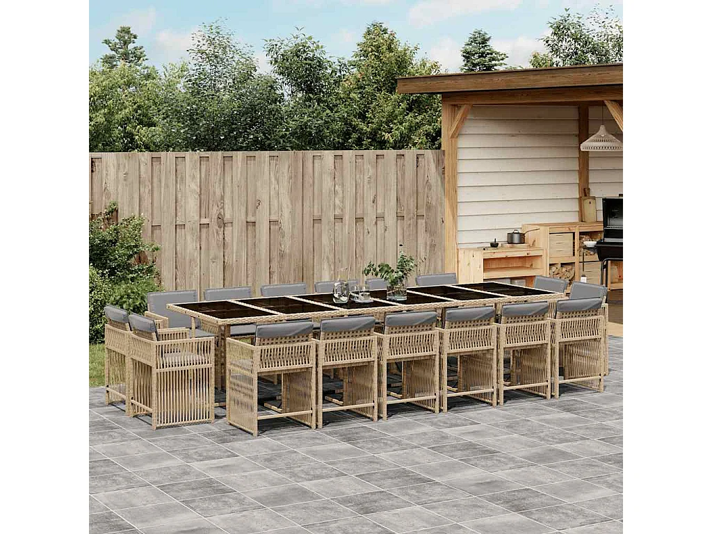 17-delige Tuinset met kussens poly rattan gemengd beige