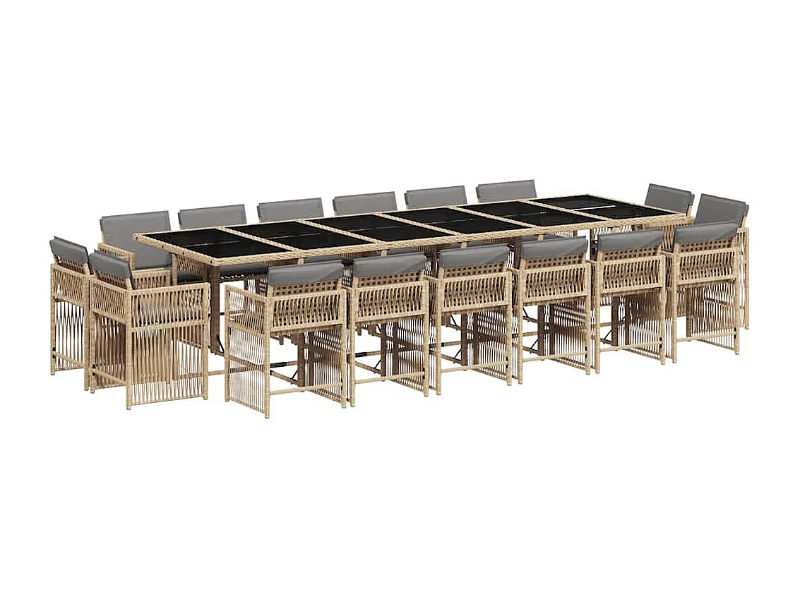 17-delige Tuinset met kussens poly rattan gemengd beige