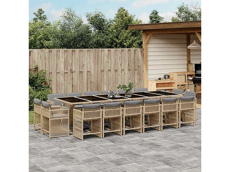 Ensemble à manger de jardin et coussins 17 pcs mélange beige