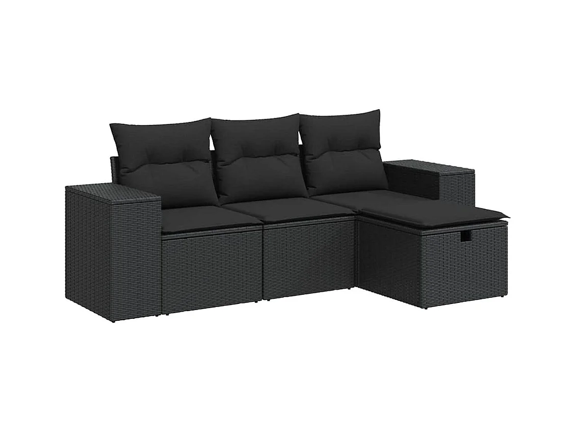 4-tlg. Garten-Sofagarnitur mit Kissen Schwarz Poly Rattan