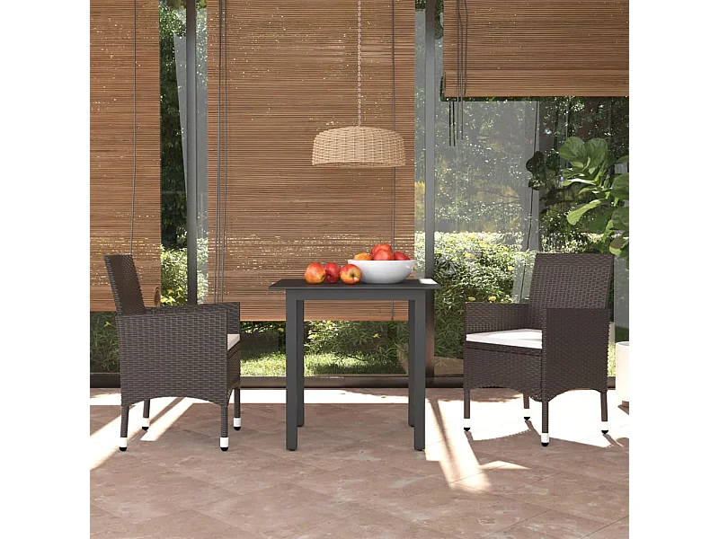 3-tlg. Garten-Essgruppe mit Kissen Poly Rattan Braun