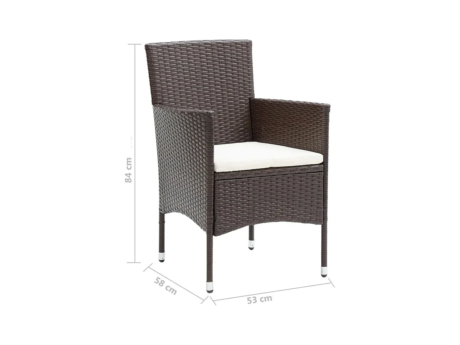 Ensemble à dîner de jardin avec coussins 3 pcs poly rotin brun