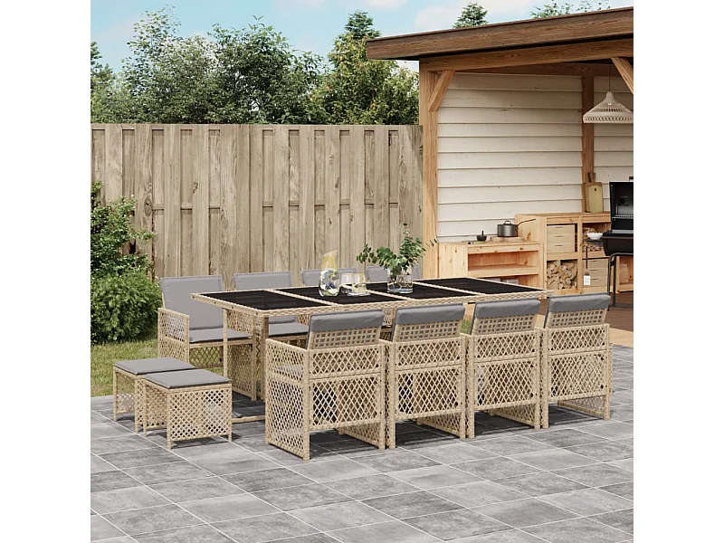 Ensemble à manger de jardin et coussins 13 pcs beige