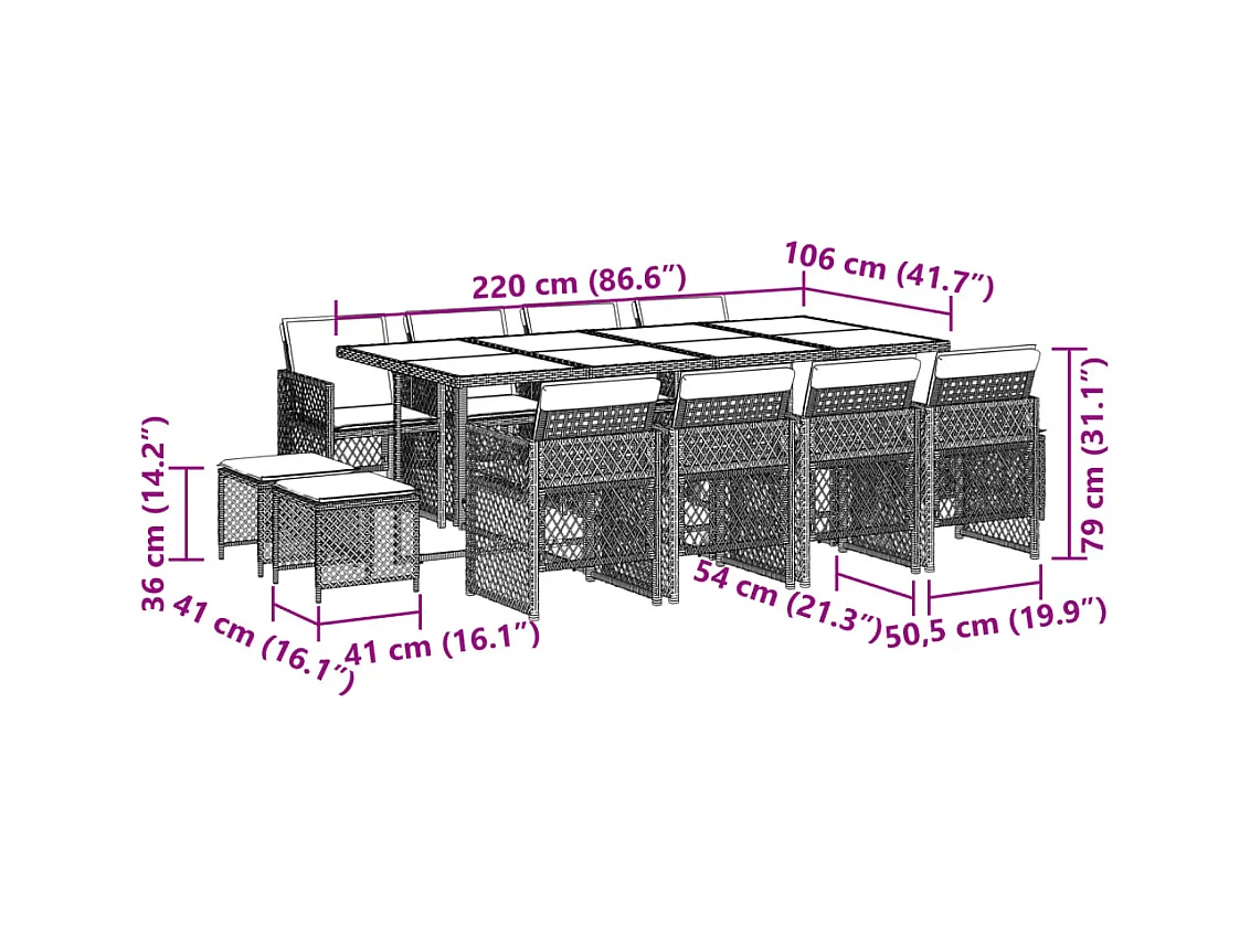 13-delige Tuinset met kussens poly rattan beige