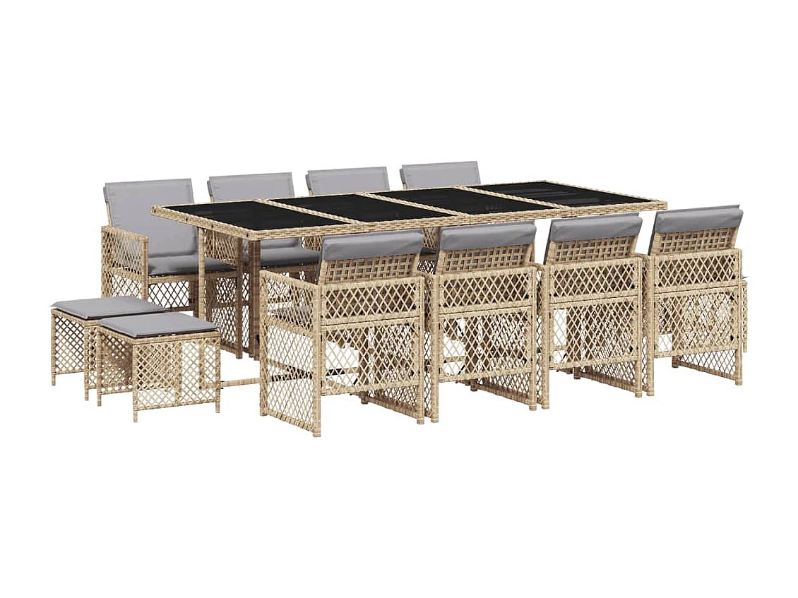 Ensemble à manger de jardin et coussins 13 pcs beige