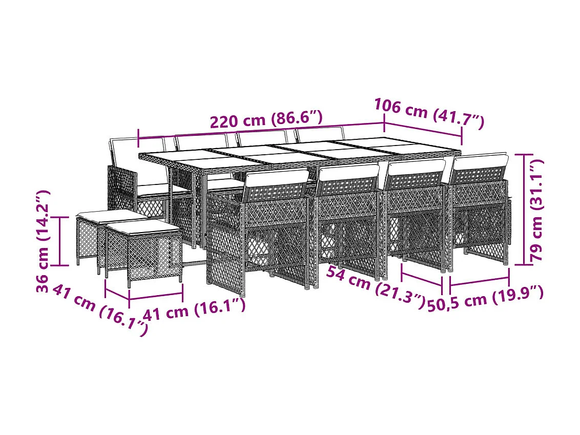 Ensemble à manger de jardin et coussins 13 pcs beige