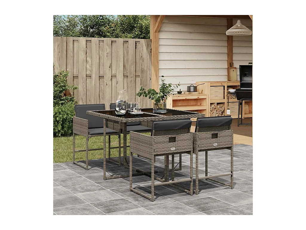 Ensemble à manger de jardin 5 pcs coussins gris résine tressée