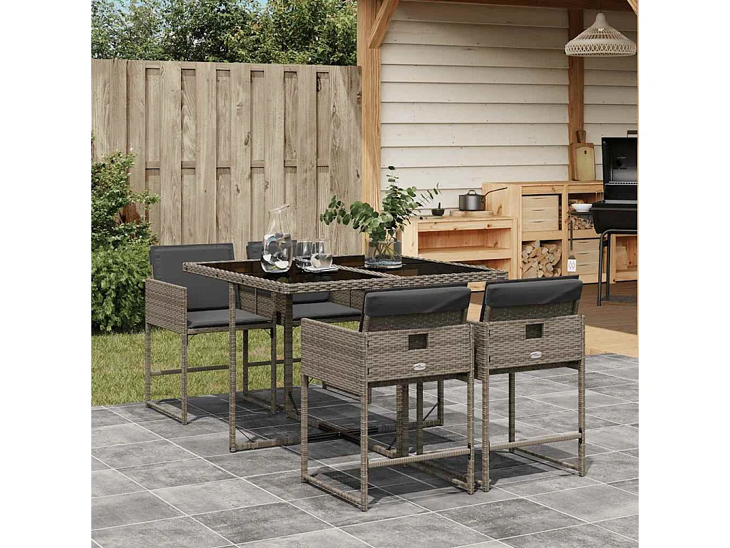 Ensemble à manger de jardin 5 pcs coussins gris résine tressée