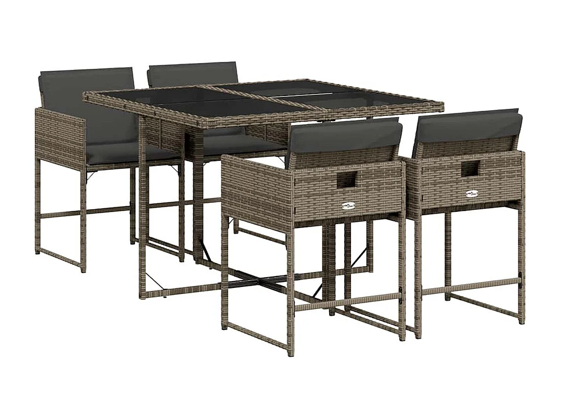 Ensemble à manger de jardin 5 pcs coussins gris résine tressée