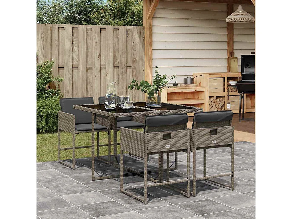 5-delige Tuinset met kussens poly rattan grijs