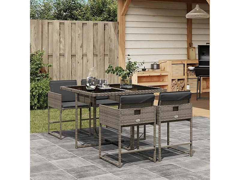 5-tlg. Garten-Essgruppe mit Kissen Grau Poly Rattan