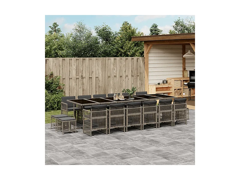 17-tlg. Garten-Essgruppe mit Kissen Grau Poly Rattan