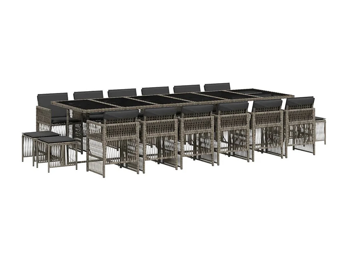 Ensemble à manger de jardin 17 pcs et coussins résine tressée