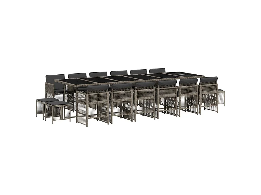 Set da Pranzo da Giardino 17pz con Cuscini Grigio in Polyrattan