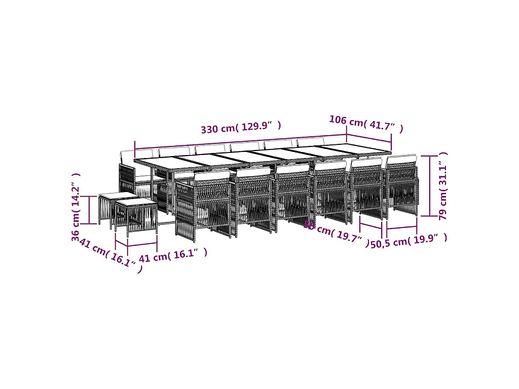 17-delige Tuinset met kussens poly rattan grijs