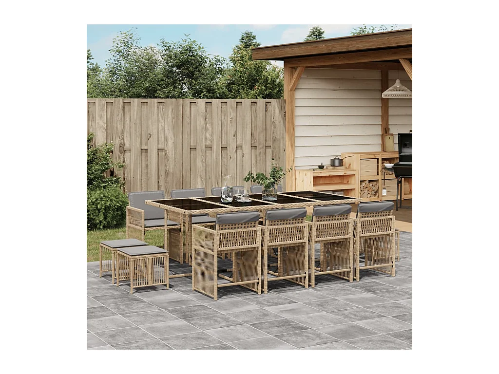 13-tlg. Garten-Essgruppe mit Kissen Beigemischung Poly Rattan