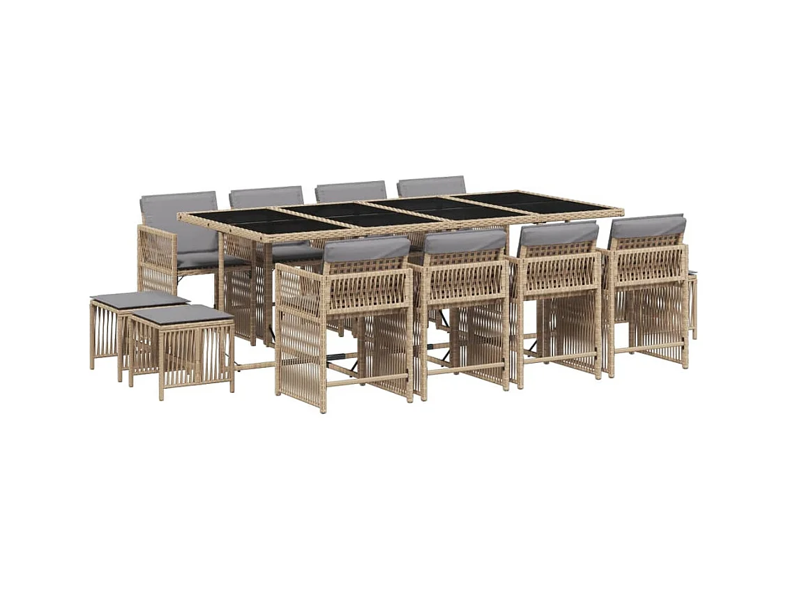 13-tlg. Garten-Essgruppe mit Kissen Beigemischung Poly Rattan