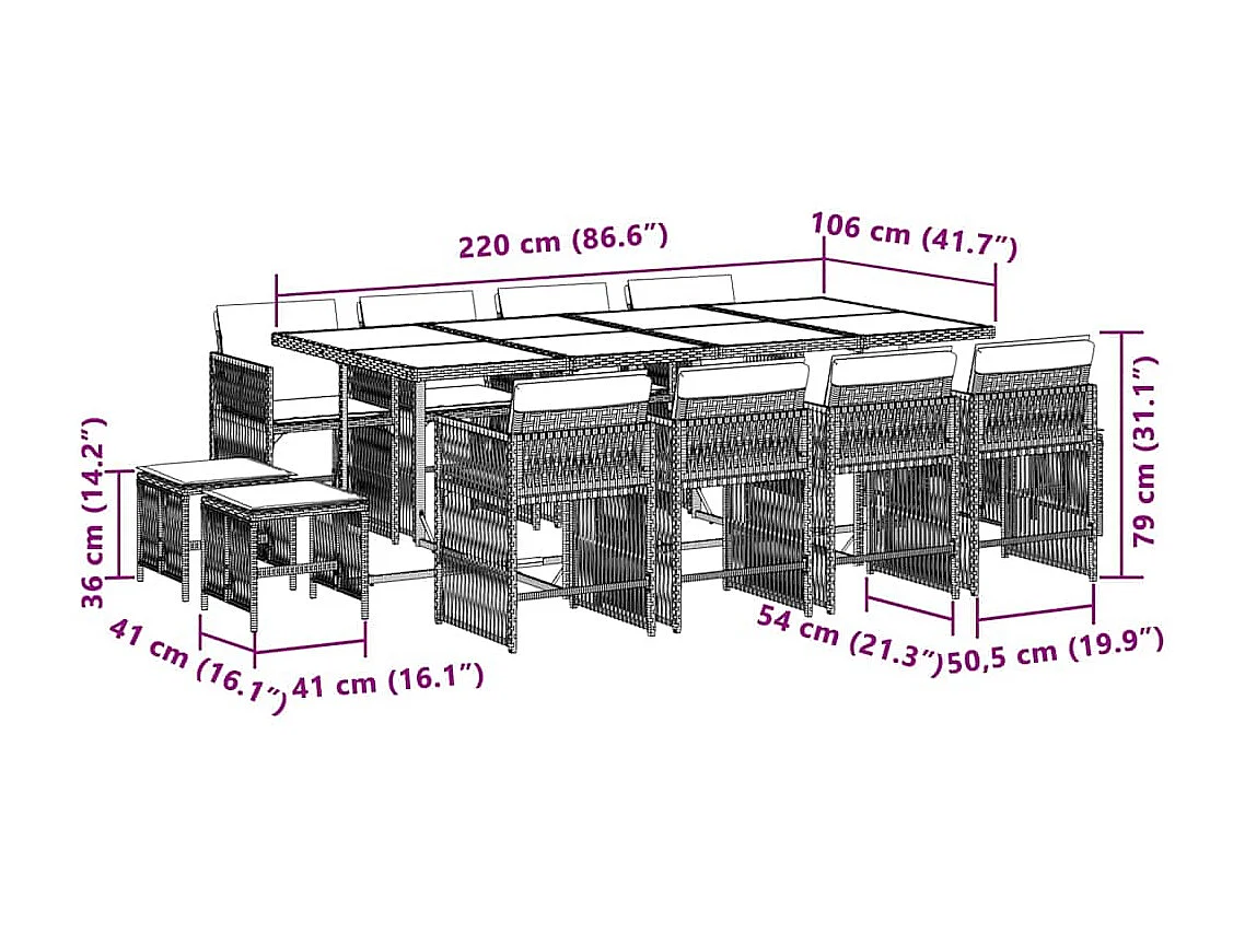 13-tlg. Garten-Essgruppe mit Kissen Beigemischung Poly Rattan