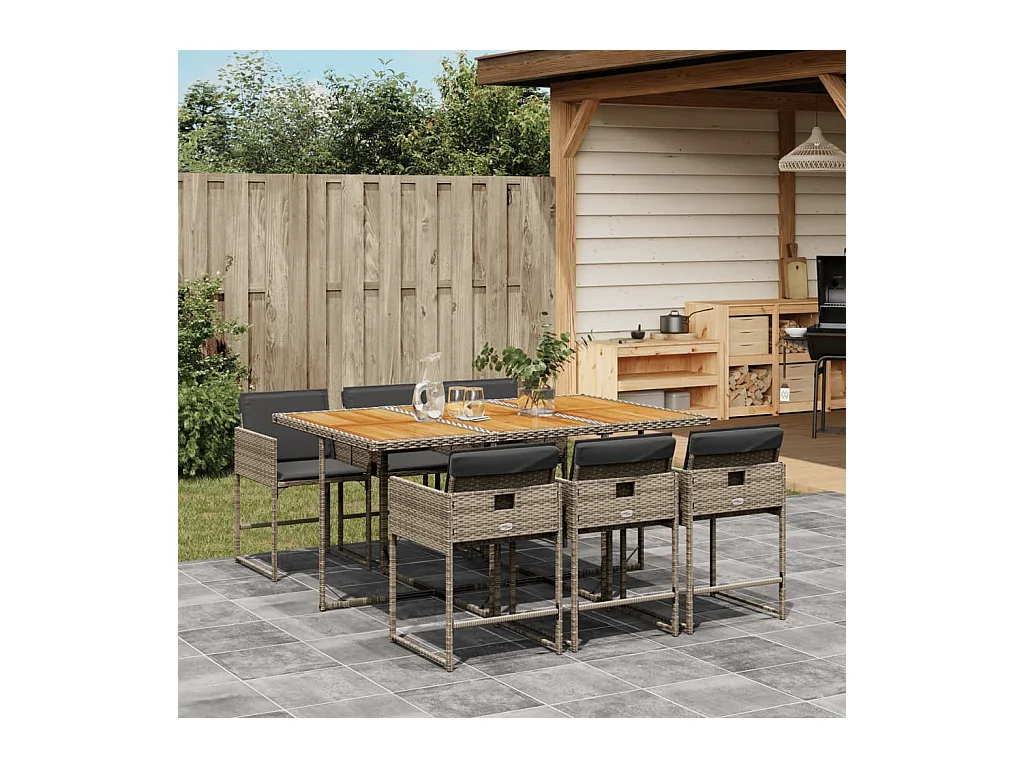 Ensemble à manger de jardin et coussins 7 pcs gris rotin