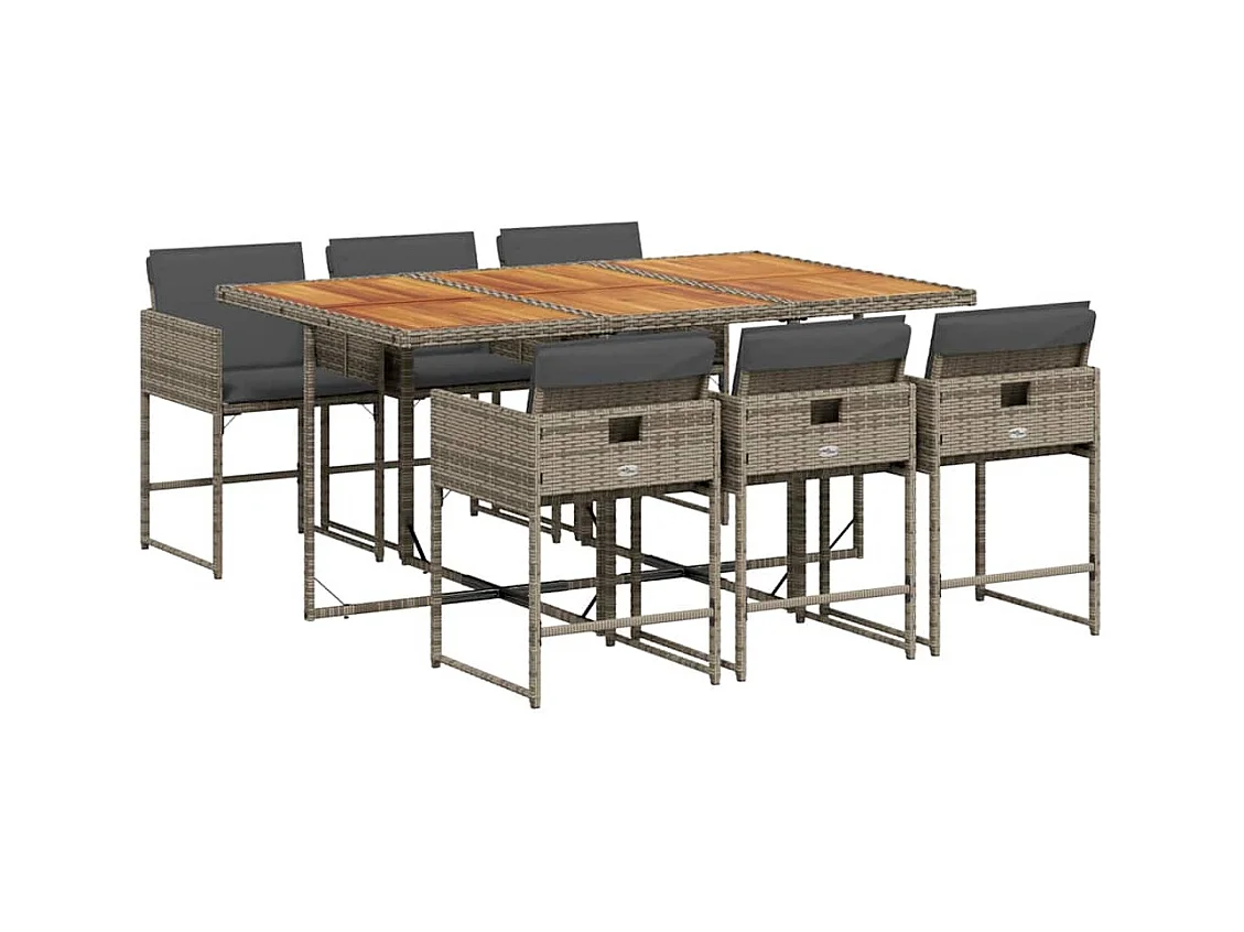 Ensemble à manger de jardin et coussins 7 pcs gris rotin
