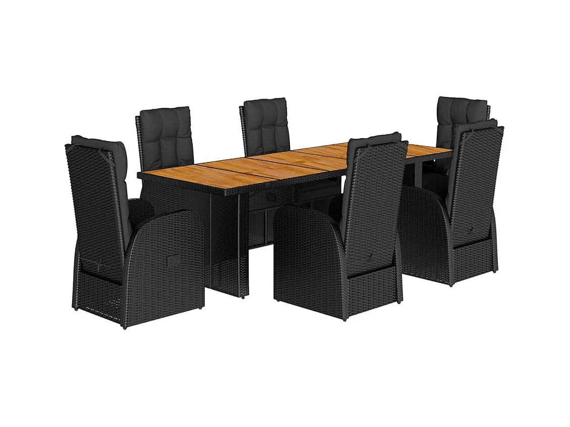 Set de comedor de jardín 7 pzas y cojines ratán sintético negro